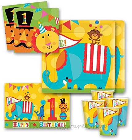 Fisher Price 1st Birthday Circus Party Tableware Pack for 16 (Large Edition)