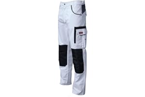 WrightFits Olympian Painters Trousers for Men - Decorators Workwear with Knee Pads Pockets - Combat Style in White (30W - 42W)