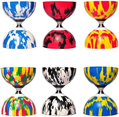 Diabolo rubber mini Genius Multi 105mm White and Black with high speed Revolox triple bearing axle, a Pair of Nitro Aluminium Control Sticks 32,5cm, 10m Slide string and a nylon carrybag.