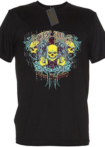 Renowned Boy's Girl's Black Shirt - West Soul Combat Music and Skulls Revolution Kids XL (12-13)