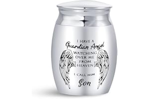 MiniJewelry Son Mini Cremation Urn for Ashes Sepulchral Cinerary Funeral Keepsake Memorial Jar Family Men I Have a Guardian Angel Watching Over Me from Heaven