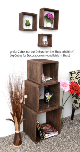 3er Set Lounge Cube Regal Landhaus Stil Wandregal Hängeregal Massivholz in Dunkelbraun - 2