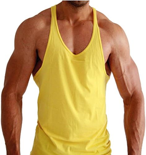 Plain Yellow Body Building Stringer Racer Back Tank Top Vest