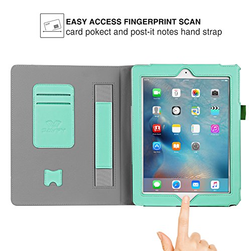 SAVFY iPad 2/3/4 Hülle Auto Sleep Wake up Funktion Business Serie Case Smart Cover mit Klettverschluss Handschlaufe, Kartensteckplätze Mintgrün - 2