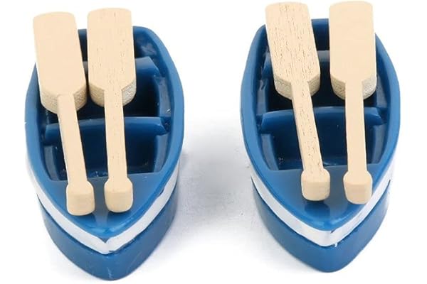zalati Mini Bateau de Pêche avec Rame 2pcs Miniature Micro Paysage Bateaux avec Pagaies Ornements pour Jouet Maison Piscine Bâtiment Décor