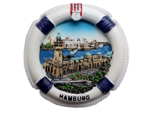 Relief-Magnet "Rettungsring", Hamburg Landungsbrücken, blau