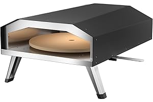 Toboli Gazowy piec do pizzy z kamieniem do pizzy o średnicy 330 mm, obrotowy, przenośny, do ogrodu i na zewnątrz, zasilany gazem
