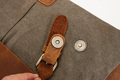 DoubleMay Herren Vintage Canvas Leder Aktentasche Messenger Bag Umhängetasche ideal für Studium Büro oder Freizeit Outdoor 37 x 10 x 27 cm (Grau) - 3