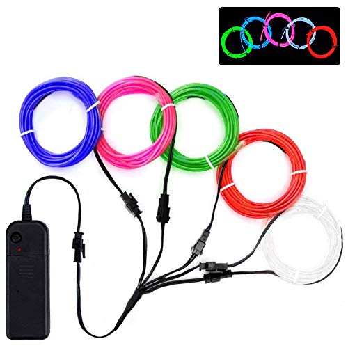 Lychee Portable 5 x 1 Meter Neon ardore di Effetto stroboscopico elettroluminescente Filo Flessibile vivida Luce al Neon El Filo di Corda con 3 modalità Multi Farbe