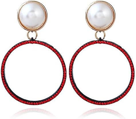 Dana Carrie European and American Wind simple large circle earrings exaggerated street a night full of water drilling screws red pearl ear