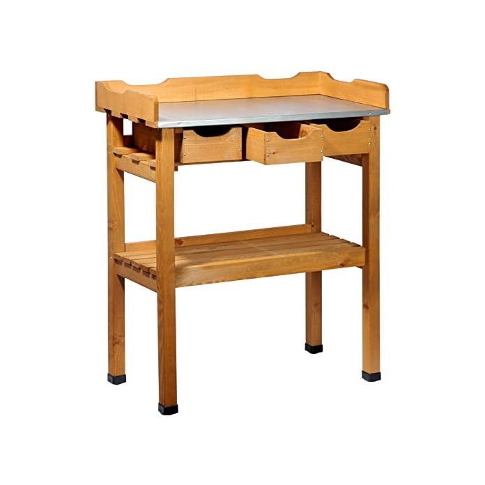 Dobar 29030e Praktischer Pflanztisch Mit 3 Schubladen Und 2 Ablageflchen Aus Imprgniertem Kiefernholz 80 X 40 X 90 Cm