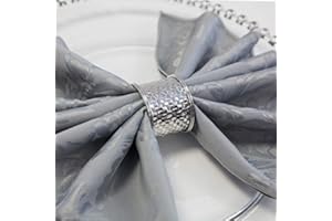 DECOR ESSENTIALS Christmas Metal Napkin Rings 7 Designs Xmas Dinner Wedding Pack of 6 Christmas (Silver Weave)