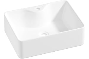 Eridanus Square Ceramic Countertop Bathroom Vessel Sink, Contemporary Vitreous China Square Basin for Lavatory Vanity, White Gloss - 400 x 300 x 130mm