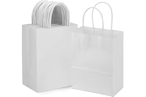 RHINOCEROSDANCE 50 Pièces Sac Kraft Sachet Kraft 21 x 11 x 27 cm Sac Papier Kraft Sac Papier Kraft Poignée épaissir pour Emballer Des Cadeaux de Noël Fête de Mariage Boulangerie, Blanc