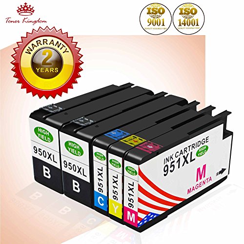 Toner Kingdom 5 Pack Alto rendimiento For 950XL 951XL  C2P43AE  Cartuchos de tinta Compatible con HP Officejet 8600 8100e 8610 8620 8630 8640 8860 8100 8660 8625 8615 251dw 276dw Impresora
