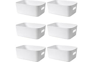 Mofeisor 6 Packs Plastic Storage Baskets with Handles, Cupboard Storage Boxes for Bathroom, Office, Kitchen Organiser Storage Box, White, 25 x 17.5 x 10 cm