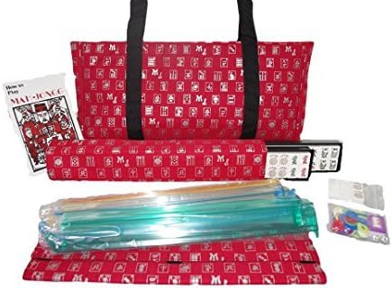 Mah Jongg Full Set Red Designer Logo Soft Case with 166 White Tiles and Four Color Pusher Racks