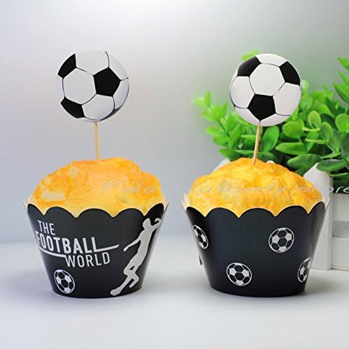 12 BOYS FOOTBALL BIRTHDAY PARTY DECORATION CAKE CUP CAKE WRAPPER &amp; TOPPERS