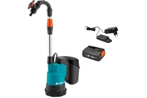 Gardena pompa zanurzeniowa do deszczówki 2000/2 18V P4A zestaw gotowy do użycia: Akumulatorowa pompa zanurzeniowa z filtrem, natężenie przepływu 2000 l/h, wraz z akumulatorem 18V P4A (14602-20)