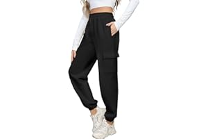 Xnova Pantalon Chandal para Mujer Deportivos Pantalón Jogger Algodon con Forro Polar, Pantalones Cargo Mujer Termico Cintura Alta Elasticos con Bolsillos y Cordón Invierno