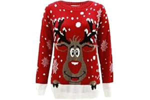 HAAS TRADING® Unisex Children Merry Christmas Jumpers – Kids Girls Boys Long Sleeve Knitted Rudolph Snowflake Xmas Sweater Christmas Pullover Sweatshirts Top For Winter Age 5-13 Years