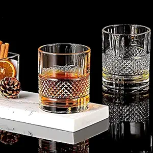 RABBITTOM Whiskey Glasses Stylish Old Fashion Rocks Tumblers Lead-Free Glassware for Scotch Bourbon Cognac Brandy Cocktail (Set of 6 - 310 ML) Glass Drinking Bourbon, Whisky, Scotch, Cocktails, Cognac- Fashioned