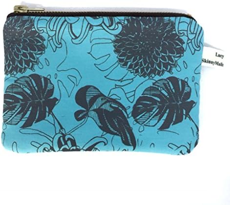 Blue Coin Purse Handprinted Spot Change Purse with Brass Zip
