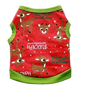 KUTKUT Drooling Small Pet Shirt | Breathable Autumn, Spring & Summer Cotton Sleeveless X-Mas Shirt for ShishTzu, Maltese, Poodle, Lhasa etc. (Size: L, Chest Girth 45cm, Neck Girth 32 cm, Back Length 34 cm, Pet Weight: 3.5Kg - 6.5Kg)