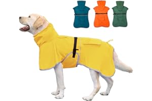 KOOGAL High Collar Waterproof Dog Raincoat Adjustable Dog Hooded Slicker Poncho Raincoat for Medium Large Dogs, Reflective Dog Rain Jacket (Yellow, 6XL)