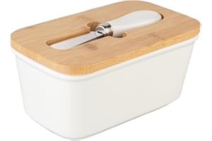 Simcat Butter Dish with Lid and Knife, Ceramic Butter Dish with Double Silicone Seals Butter Box, Butter Container Perfect for Storage Home Made Butter, Cheese and Nuts (White)