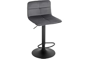 Lestarain Bar Stool Single Adjustable & Swivel Breakfast Kitchen Counter Pub Bar Stool Dark Grey Soft Velvet Barstool Chair Dining Stool with Back & Footrest