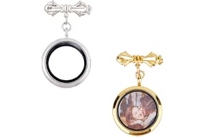 SUPERFINDINGS 2Pcs Breloque Photo Bouquet de Mariage Charms Photo Locket Pendentifs Broches de Mariage en Laiton Broches de Mariage avec nœud Papillon en Argent et Or avec Cadre Photo en Verre Rond