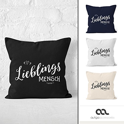 Kissenbezug Lieblingsmensch Geschenk Freundschaft Partner Freundin Kissen-Hülle Kopfkissen Deko-Kissen 40×40 Baumwolle Moonworks® schwarz 40cm x 40cm - 3