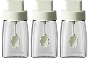 LOYUYU Cucina Vetro di Calcio di Sodio Vasi di Spezie Scatola Stagionata Set di 3, Disegno Retrattile di Combinazione del Cucchiaio e del Coperchio, Cappuccio Ermetico 230ml Verde