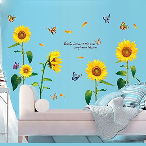 HomeLover Wandaufkleber, aus PVC, abnehmbar, dekorativ, Motiv: Chrysanthemen in Violett, Gelb / Grün, 125 cm L X 105 cm W - 4