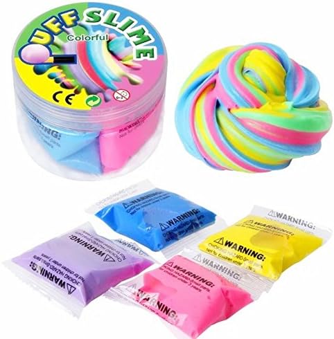 Colorful Fluffy Slime- 7oz Jumbo Fluffy Floam Slime Scented Putty Toy for Kids, Super Soft &amp; Non-Sticky, 4 Colours (Pink, Yellow, Light Blue &amp; Light Green)