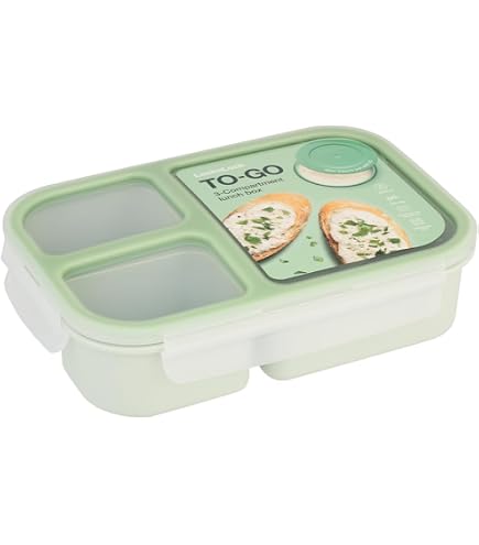 Lock & Lock To-GO Lunch Box 1 Litro - Contenitore Per Pranzo Con 3 Scomparti, Posate E Salsiera - Blu, Ermetico, BPA Free - 3
