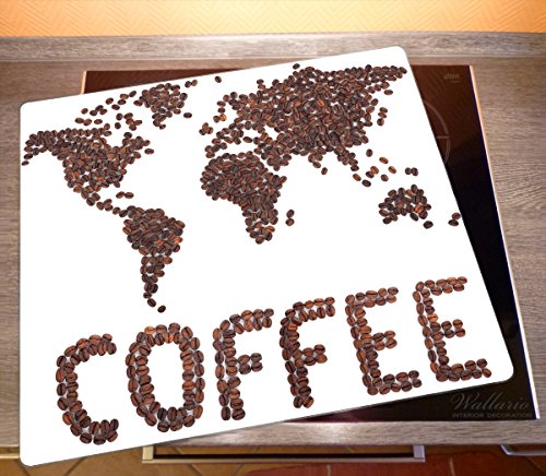 Wallario Herdabdeckplatte / Spitzschutz aus Glas, 1-teilig, 60x52cm, für Ceran- und Induktionsherde, Weltkarte mit Schriftzug aus Kaffeebohnen - 2