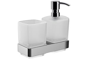 Emco Loft dozownik mydła z kubkiem do mycia zębów (głowica pompki chromowana, pojemnik szkło kryształowe satynowane, wysokość 159 mm, szerokość 155 mm) 53100100, szkło, normalny