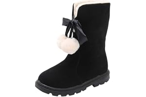 DAY8 CHAUSSURES DAY8 Botte Fille Pas Cher a la Mode Chaussure Fille Hiver Chaude Fourree Botte Haute Fille à Pompom Caoutchouc Basket Bottine Fille Antidérapant Semelle Bottillons Enfant Cuir PU