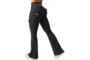 YEOREO CoreFlex Damen Flare Leggings mit 4 Pockets Invisible Scrunch Butt Sport Leggings High Waist Schlaghosen Workout Seamless Push Up Blickdicht Yoga Gym Legging