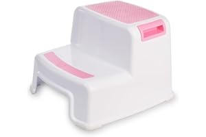 ‎ADRIANO PORCARO AP® Trittstufe I Tritthocker Kinder Kunststoff I Erwachsene & Kinder I Kinderhocker zweistufig I Kindertritt für Bad&Küche I Trittschemel rutschfest 26cm hoch I stabil 80kg I Rosa