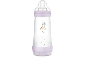 MAM Biberon Easy Start 320 ml, Biberon anticolica per allattamento misto, Riduce le bolle d'aria e il rischio di coliche, Accessori neonati 4+ mesi autosterilizzanti e con tettarella misura 3, Lilla
