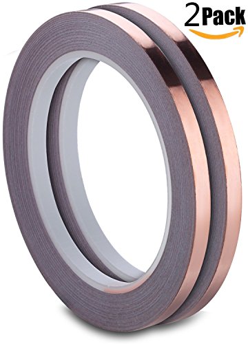 Ruban de Cuivre, PEMOTech [Paquet de 2]Ruban en feuille de cuivre avec adhésifconducteur (6.35mm X 20m) 
