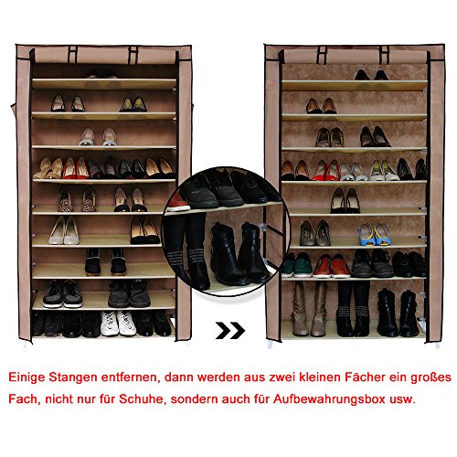 Songmics XXL 10 Schicht staubdichtes Schuhregal für ca. 45 paar Schuhe Schuhschrank Regale 88 x 28 x 160 cm hellbraun RXJ36K - 6