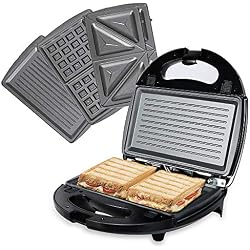 OZAVO 3 en 1 Sandwich Grill, Sandwitch Toaster, Croque Gaufre, Appareil à Croque-monsieur en Acier Inoxydable, 750W, Noir