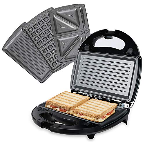 OZAVO 3 en 1 Sandwich Grill, Sandwitch Toaster, Croque Gaufre, Appareil à Croque-monsieur en Acier Inoxydable, 750W, Noir