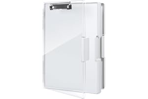 FRETONBA Portablocco A4 con vano portaoggetti, in plastica con ripiano, appunti leggeri, portablocco portatile con scomparto, per scuola, industria, ufficio, grigio chiaro