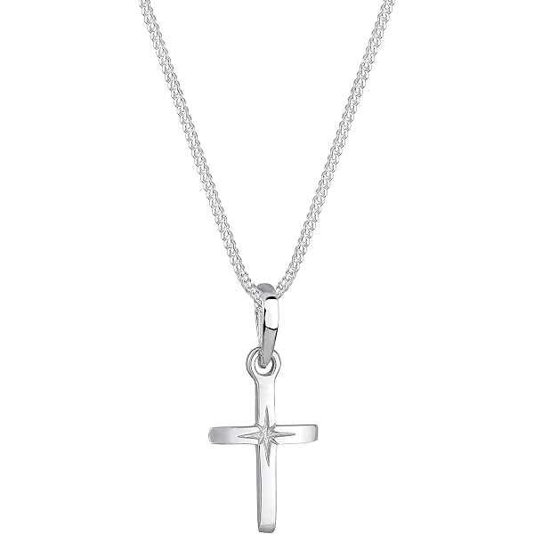 Elli Halskette Damen Marienbild Kreuz mit Zirkoina Kristalle in 925 Sterling Silber