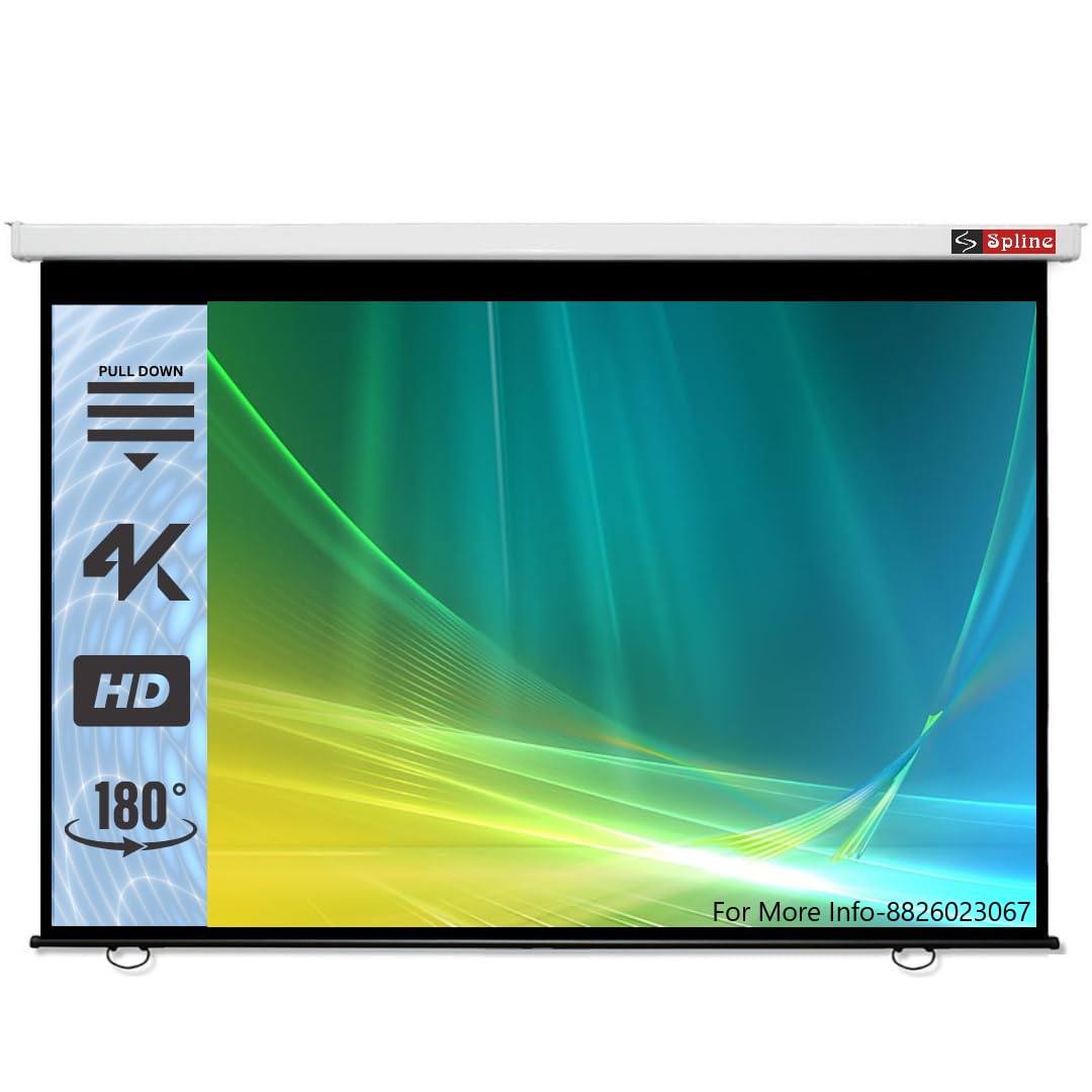 Royality Imported Fabric Wall Type Pull Down Screen Without Auto Lock Mechanism with 1080P, 3D and 4K Technology, (White) Size 6 Ft. (Width) x 4Ft. (Height)-84''